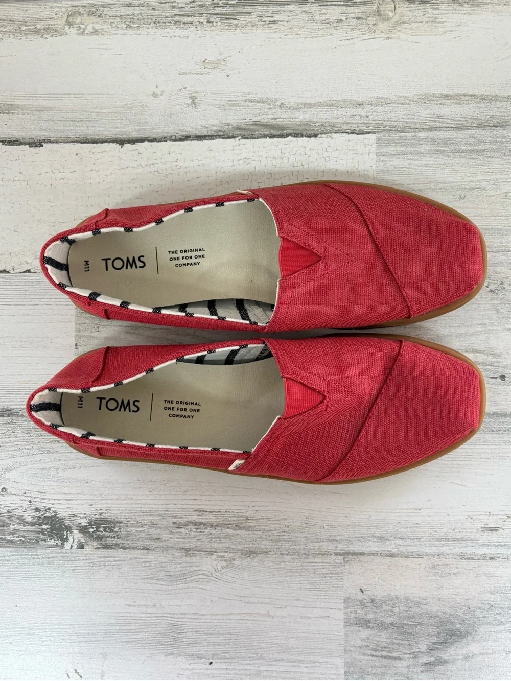 Toms Men’s Size 11 Red Heritage Canvas Espadrille Slip On Shoes